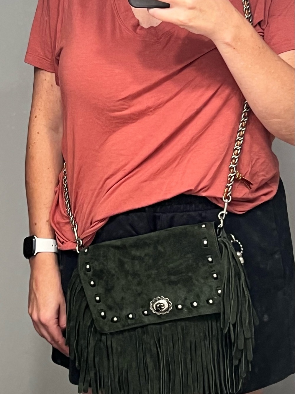 Coach Dark Olive Suede Fringe Crossbody Bag - Picture 6 of 6